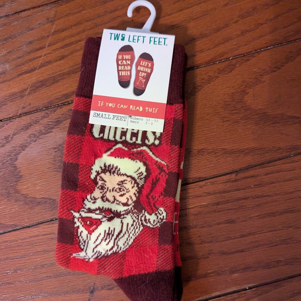 Two Left Feet If You Can Read This Let's Drink Up Santa Unisex Socks sz S NEW